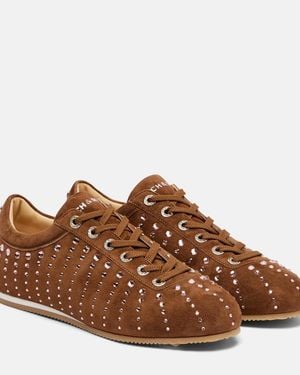 Mach & Mach Ballet Runner Embellished Suede Trainers - Brown