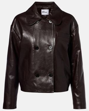 Self-Portrait Cropped Leather Jacket - Black