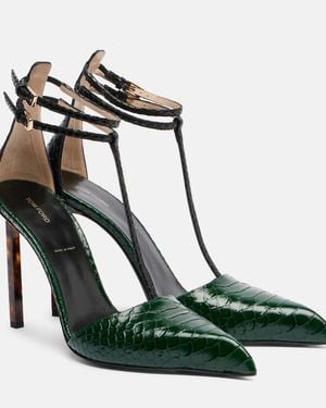 Tom Ford Snake-Effect Leather Court Shoes - Green