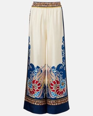 La DoubleJ Printed Silk Palazzo Pants - Blue