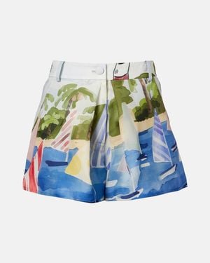 LEO LIN Josie Printed Silk Shorts - Blue