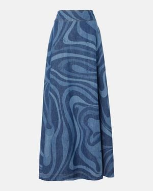 PUCCI Marmo High-Rise Denim Maxi Skirt - Blue