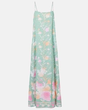 Juliet Dunn Floral Cotton And Linen Maxi Dress - Green