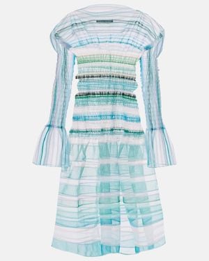 SUSAN FANG Striped Sheer Midi Dress - Blue