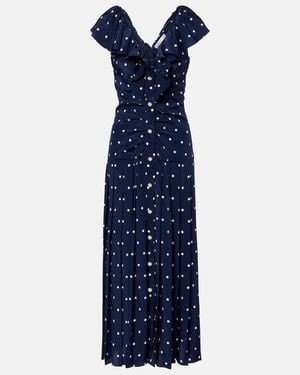 Alessandra Rich Polka-Dot Ruffled Silk Midi Dress - Blue