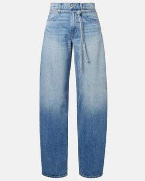 SLVRLAKE Denim Hailey Belted Mid-Rise Barrel-Leg Jeans - Blue