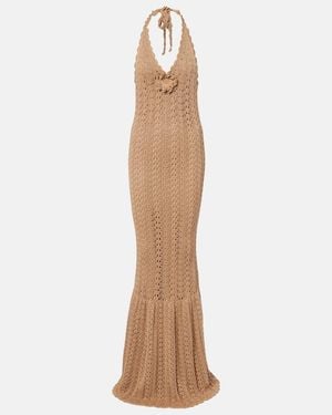 Elie Saab Floral-Applique Crochet Cotton Maxi Dress - Natural