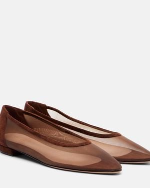Gianvito Rossi Amelia Suede-Trimmed Organza Ballet Flats - Brown
