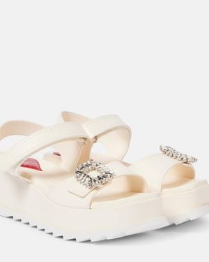 Roger Vivier Slidy Viv' Embellished Leather Wedge Sandals - Natural