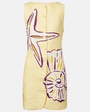 Cala De La Cruz Bedrucktes Minikleid Rhoda Aus Leinen - Mettallic