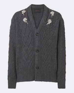Simone Rocha Cable-Knit Embellished Virgin Wool Cardigan - Grey