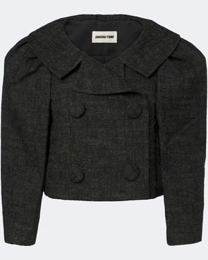 ShuShu/Tong Cropped Double-Breasted Tweed Jacket - Black