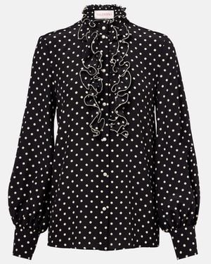 Valentino Polka-Dot Silk Crepe De Chine Blouse - Black