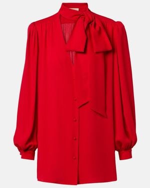 Valentino Tie-Neck Silk Georgette Blouse - Red