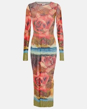 Jean Paul Gaultier Roses Printed Tulle Midi Dress - Red