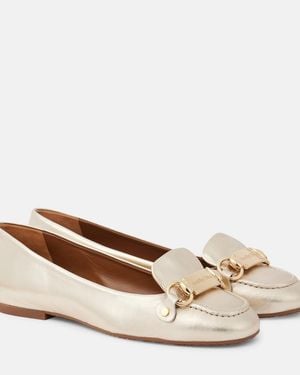 See By Chloé Signature Metallic Leather Ballet Flats - Natural
