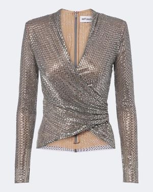 Self-Portrait Rhinestone-Embellished Top - Grey