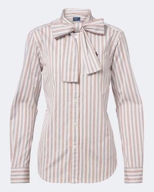 Polo Ralph Lauren Bow-Detail Striped Cotton Poplin Shirt - White