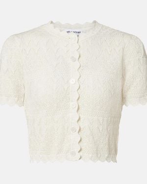 Self-Portrait Pointelle Cropped Cardigan - White