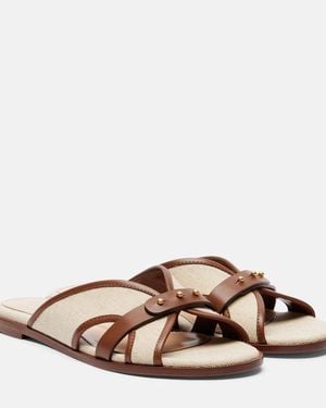 Gianvito Rossi Pantoletten Aus Canvas Mit Leder - Braun