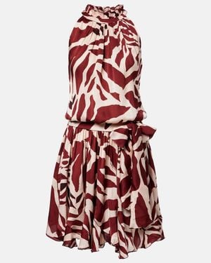 Poupette Bianca Printed Halterneck Satin Minidress - Red