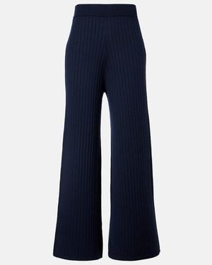 Brunello Cucinelli Ribbed-Knit Wool And Cashmere Wide-Leg Pants - Blue