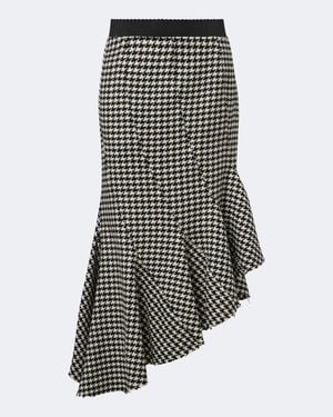 The Attico Ruffled Houndstooth Virgin Wool Midi Skirt - Grey