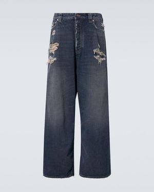 Balenciaga Distressed Mid-Rise Wide-Leg Jeans - Blue