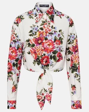 Dolce & Gabbana Camisa Cropped De Algodon Floral - Blanco