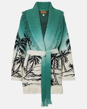 Alanui Cardigan Wave Bloom En Jacquard De Coton Melange - Vert