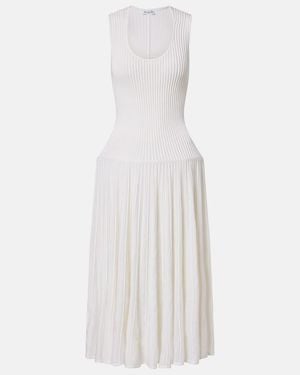Alaïa Wool Sleeveless Crew-Neck Pleated Midi Dress - White