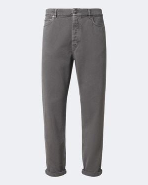 Brunello Cucinelli Leather-Trimmed Straight Jeans - Grey