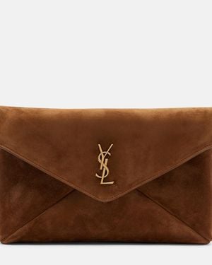 Saint Laurent Cassandre Suede Pouch - Brown