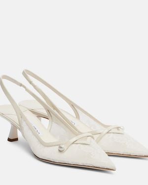 Jimmy Choo Amita 45 Lace Slingback Pumps - White