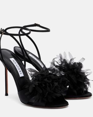 Aquazzura Poeme 105 Satin Slingback Sandals - Black