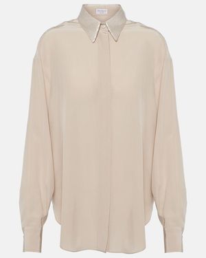 Brunello Cucinelli Embellished Silk Shirt - White