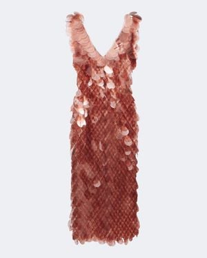 Rabanne Vestido Midi Transparente Con Lentejuelas - Rojo