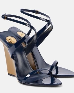 Saint Laurent Salome 110 Patent Leather Wedge Sandals - Blue