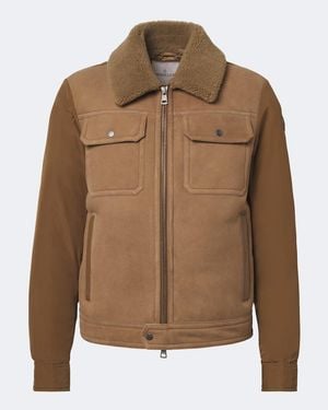 Moncler Shearling-Trimmed Suede Down Jacket - Brown