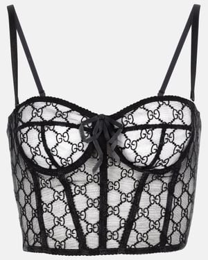 Gucci GG Embroidered Tulle Bralette - Black