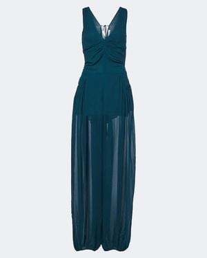 JACQUES WEI Pleated Chiffon Jumpsuit - Blue