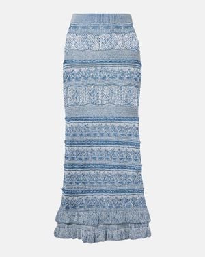 Etro Crochet Ruffled Cotton Midi Skirt - Blue