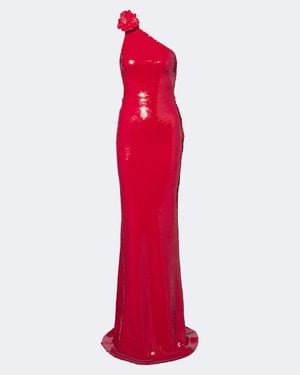 David Koma Sequined One-Shoulder Gown - Red