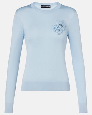 Dolce & Gabbana Silk Pullover With Flower Brooch - Blue