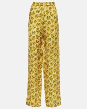 Isabel Marant Piera Printed Silk-Blend Straight Pants - Yellow