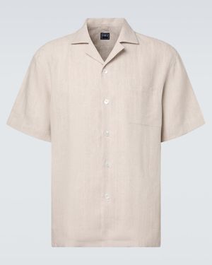 Fedeli Striped Linen Bowling Shirt - Natural