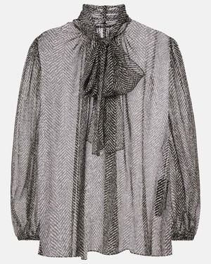 Dolce & Gabbana Chevron-Print Silk Chiffon Shirt - Grey