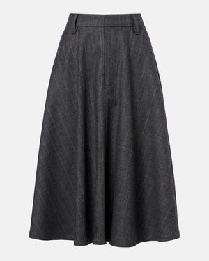 Brunello Cucinelli Virgin Wool Midi Skirt - Grey