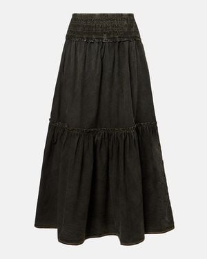 Ganni Smocked Tiered Cotton Maxi Skirt - Black