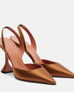 AMINA MUADDI Holli Satin Slingback Court Shoes - Brown